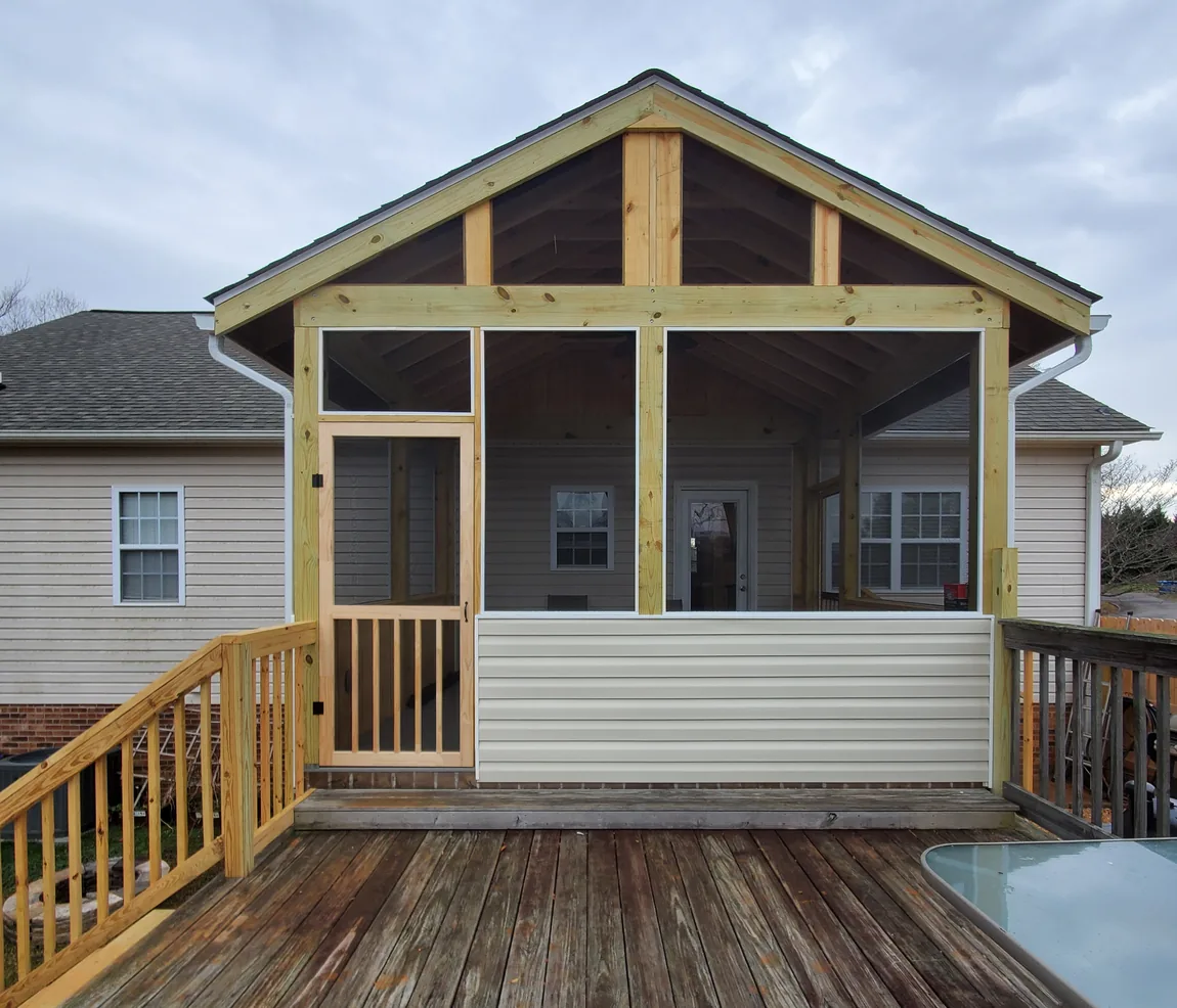 Screened porch addition with gable roof