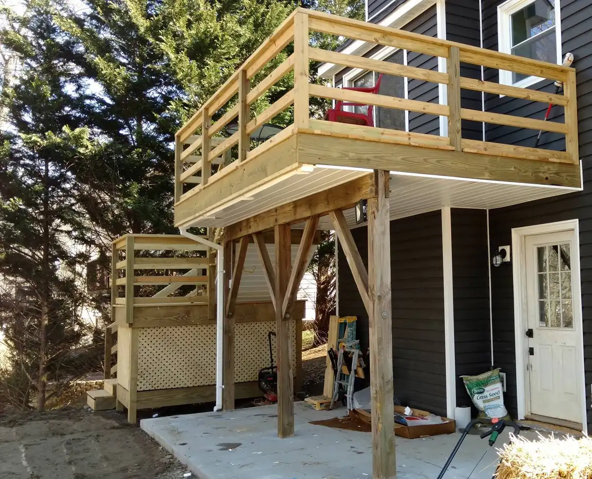 Second-story balcony and railing