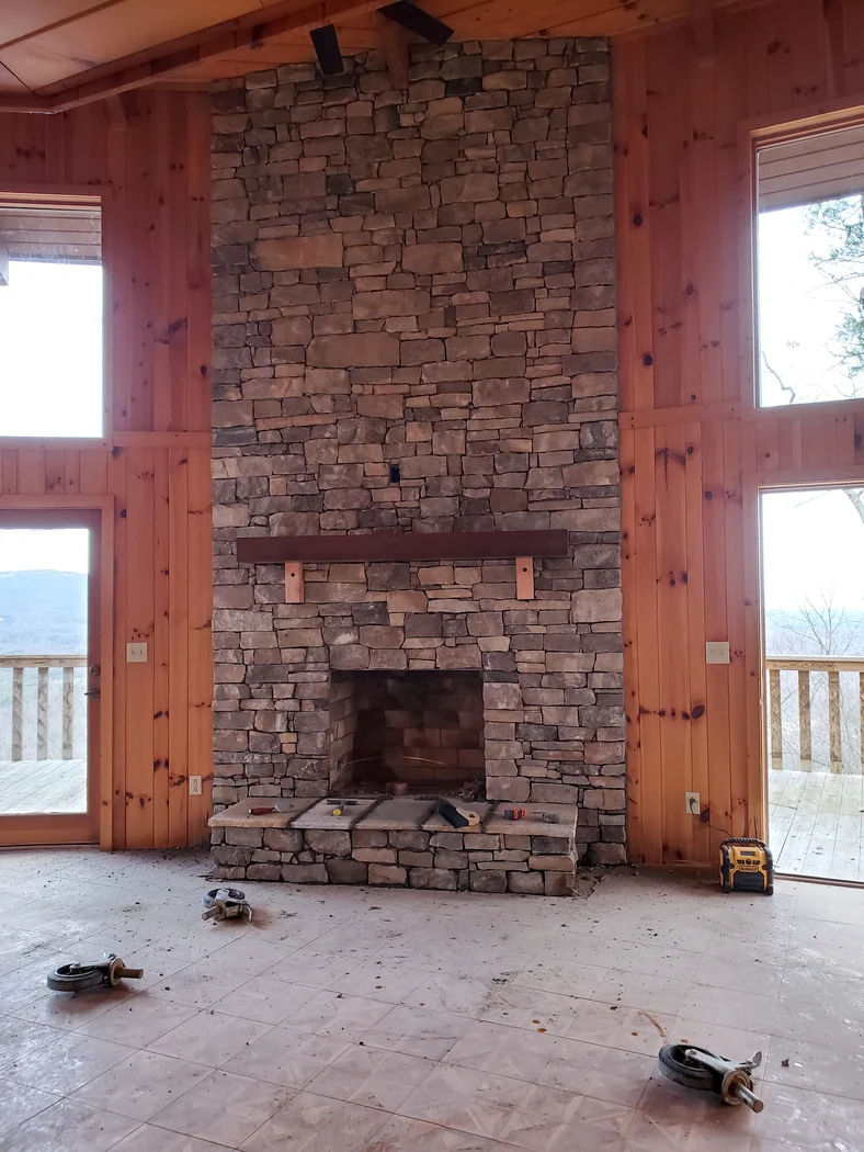 Stone fireplace and hearth